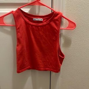 Bright coral Zara halter tank top, stretchy cloth Matierial